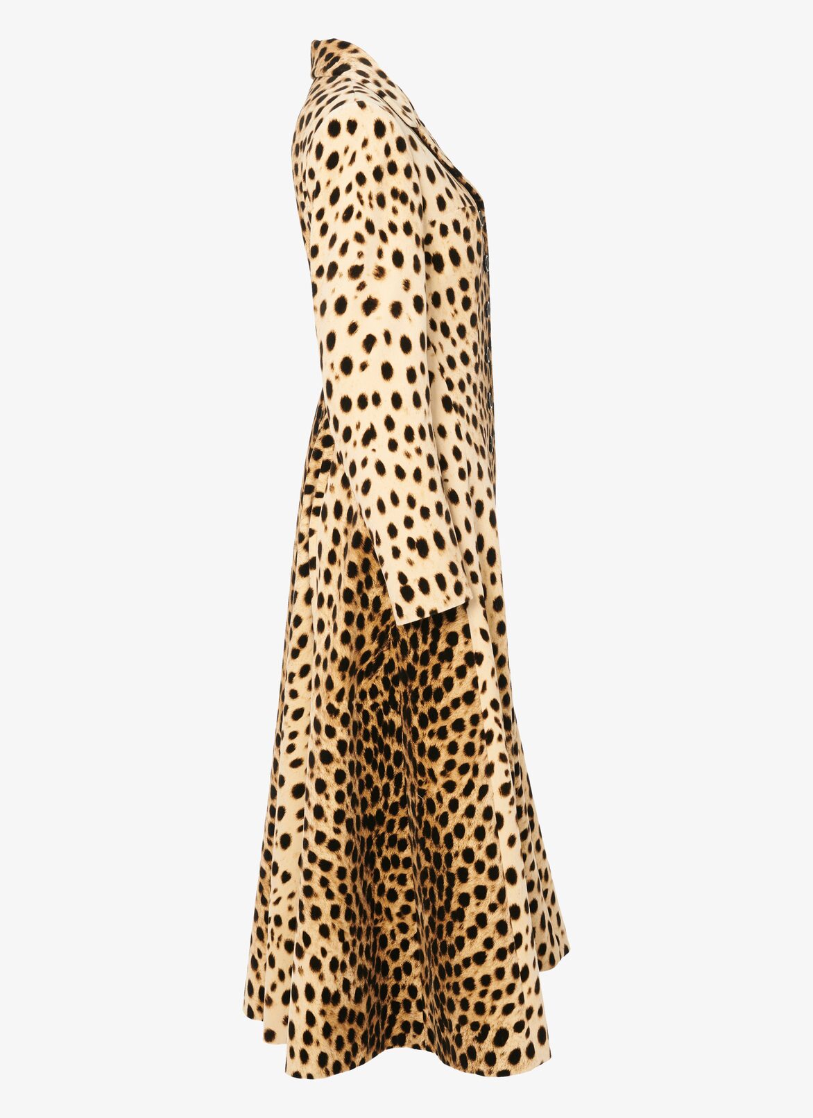 Flared coat in cheetah-print cotton velvet ALAÏA  FLARED COAT IN CHEETAH-PRINT COTTON VELVET